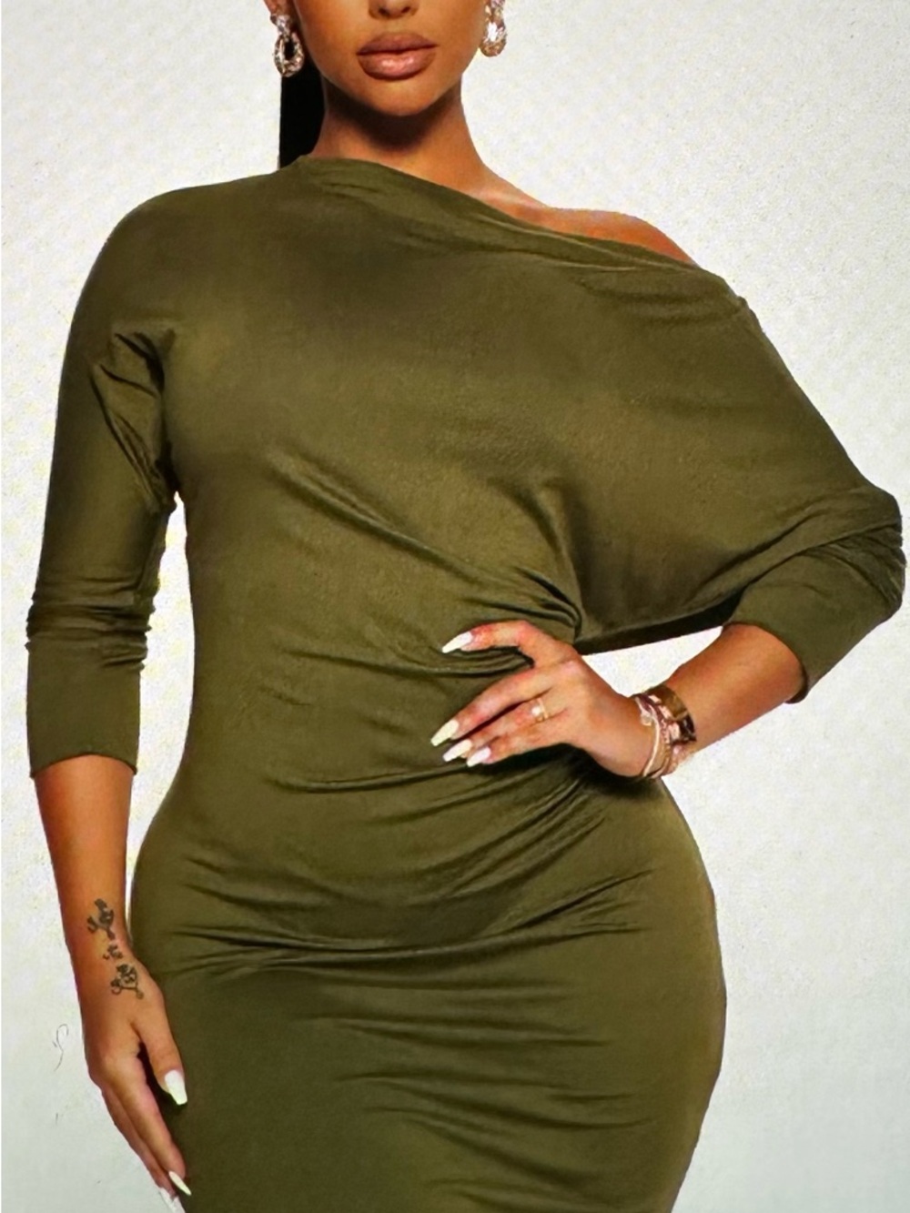 Fashion Nova Olive Green Trina Mini Dress - Medium